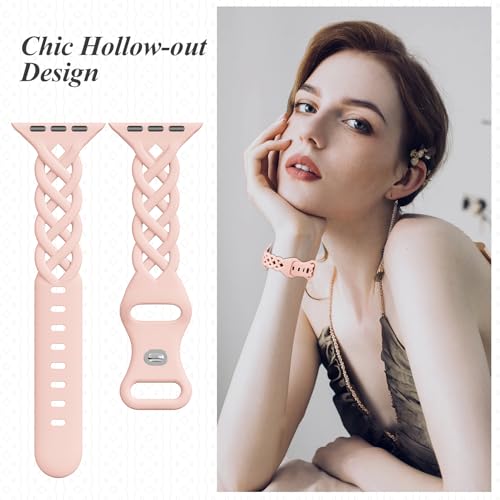 Image of Slim Silicone Bands Compatible with Apple Watch Band 40mm 38mm 41mm 44mm 45mm 46mm 49mm 42mm Women Floral Breathable Braided Lace Thin Sport Strap Replacement Wristbands iWatch SE Series 11 10 9 8 7 6 5 4 3 ultra 2