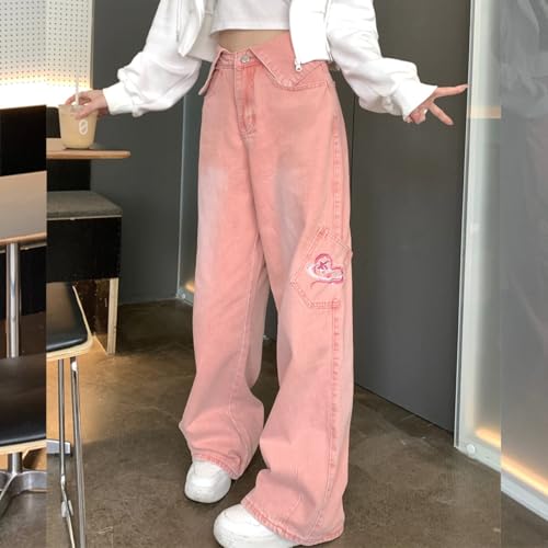 Fashion High Waisted Straight Leg Jeans Casual Waist Neckline Style Design Star Prints Y2K Baggy Denim Pants4