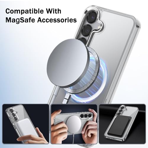 Image of TheGiftKart Hybrid Back Cover Case for Samsung Galaxy S25 5G | Built-in Stand | Shockproof Hard Case Cover for Samsung Galaxy S25 5G (PC & TPU, Clear Back, MagSafe Compatible, Transparent Sides)