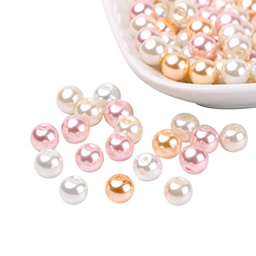 100 cuentas de perlas de cristal de 8 mm, cuentas redondas perladas sueltas de imitación para pulseras, aretes, collares, joyería, manualidades, colores mezclados, color rosa, 8 mm