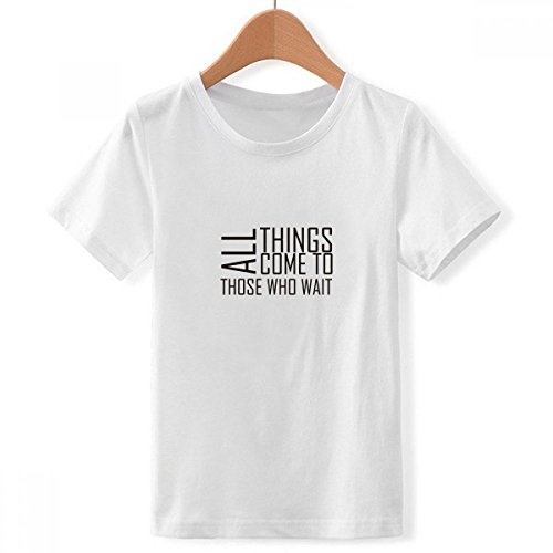T-Shirt Blanc pour Garçon Grand Col Ras du Cou Imprimé Citation Multicolore
