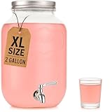 2 Gallon Extra Large Iced Beverage Dispenser – Glass Mason Jar Drink & Beverage Container with Metal Spigot and Lid