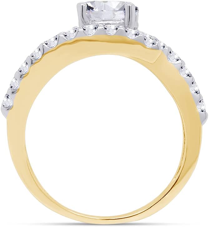 6.5MM Center Round Cut Sparkling White Cubic Zirconia Tension Prong Set Bypass Engagement Ring In 14k Gold Over Sterling Silver Jewelry for Women