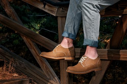 Image of CALTO Men's Invisible Height Increasing Elevator Shoes - Khaki Brown Lace-up Premium Leather Casual Derby - 3 Inches Taller - J1312 - Size 7 D(M) US