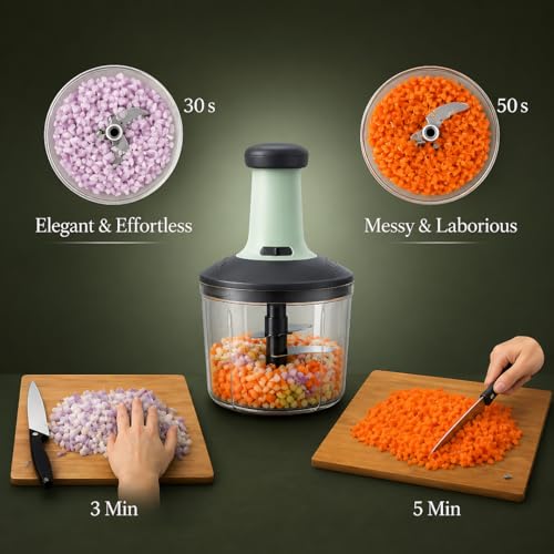 Image of Push Chopper for Kitchen Use 650 ML, Onion Cutter, Push Chopper with 3 Blades, Vegetable Chopper Kitchen Items for Home Cutting Vegetables, Ginger, Garlic, Salad, Tomato, Potato (Multicolour)