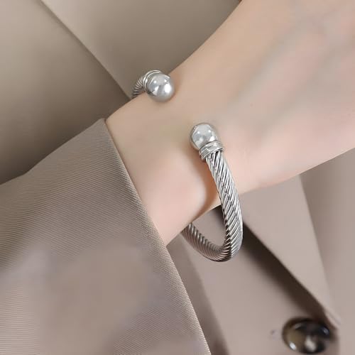 OSIRIDEH2 Stainless Steel Twisted Cable Wire Bracelets Adjustable Open Cuff Bangle Bracelet Vintage Jewelry Gift for Women (silver cable bracelet) by OSIRIDEH2 - Used condition - Image 3