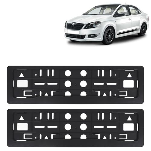 Image of KINGSWAY Rapid Car Number Plate Frames for All 2017 to 2021 Models of Skoda Car Registration Plate Holders, Black Licence Plate Covers (Front and Rear), Universal Size 51.5 x 14.5 cm