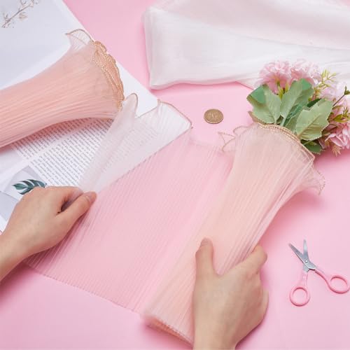 GORGECRAFT 9 Yards Pink Organza Floral Wrapping Mesh Paper 2Pcs 27-30cm Wide Wrinkled Wavy Net Mesh Yarn Fresh Flower Bouquet Gifts Packing Wrappers Paper for Wedding Valentine's Day Home DIY Decor - Image 3