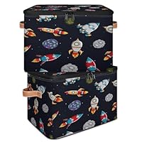TropicalLife Space Rocket Spaceship Storage Boxse Collapsible Fabric Cartoon Large Storage Bin Basket with Zipper Lid Bedroom Home Nursery Organizer for Toys Clothes Set 2