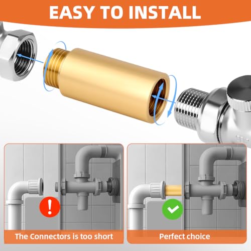 Flintronic Hahnverlängerung 1/2 Zoll x 50 mm, Messing Innengewinde und Außengewinde verlängert, 1/2 IG x 1/2 AG, 1/2 zoll verlängerung für Haus & Garten Trinkwasser und Heizung Installation