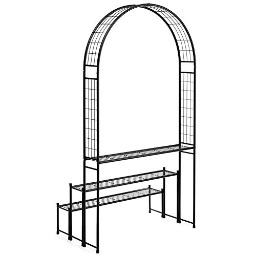 Doeworks 3 Tier Plant Stand With Garden Arch, Flower Pot Holder Display Shelf, Garden Arbor For Climbing Plants, Black #TOP3
