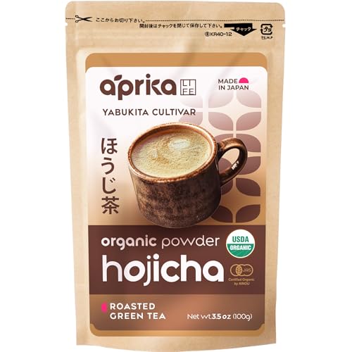 AprikaLife Organic Hojicha Green Tea Powder, USDA & JAS Roasted Green Tea from Japan, Authentic Japanese Houjicha Perfect for Lattes, Smoothies & Baking, 3.5 oz/100g