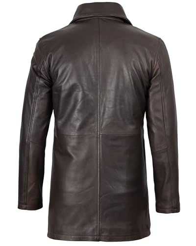 Image of Blingsoul Mens Leather Coat - Mid-Length Real Lambskin Long Leather Jacket Men