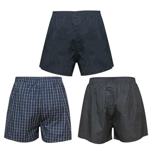 Generic Men's Navy and Black Cotton/Polyester Blend Boxer Shorts 3 Pack, XL, Navy, Black, White2