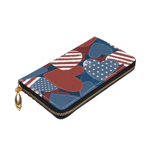Leather Wallet For Women And Men American Flag Heart Clutch Purse Wristlet Bag Credit Card Holder Wallet3