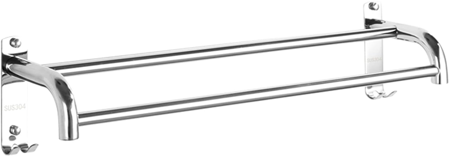 Nordic Style Silver Rack Hook 40Cm Wall Mounted Bathroom Rail Bar Sus304 Stainless Steel Double Towel Holder Kitchen Dish Cloths Hanger with Polished Finish
