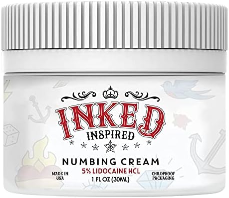 Inked Inspired Tattoo Numbing Cream - Topical Anesthetic Lidocaine Cream - With 5% Lidocaine for Maximum Strength - Best Skin Numbing Cream for Tattoos, Waxing, Microneedling (1oz)