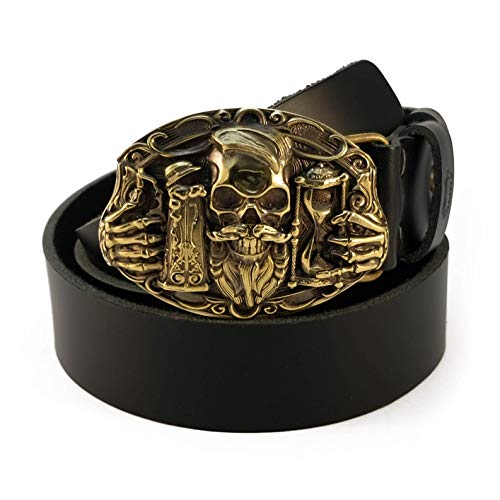 Leather belt with Beer belt buckle, Handmade beer fans gift Beer and Skull solid brass belt buckle on leather belt