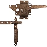 Jake Sales Wood Gate Latch Kit - Bronze Colored Powder Coated Metal Gate Hardware - Traditional Style - Fence Panel Gate Latch Opens Either Side - Includes 9' Handle - Easy Installation