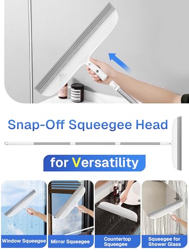 Image of Silicone Floor Squeegee, 180 Rotating Air Broom, Squeegee for Floor with a Long Handle, Magic Broom for Water and Pet Hair Removal on Bathroom Floors, Tile, Deck and Glass, Indoor Cleaning Tool