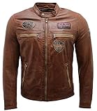  Infinity Herrenjacke aus Nappaleder, Patchwork, Vintage-Racing, Chicago, Braun (Standard, S)