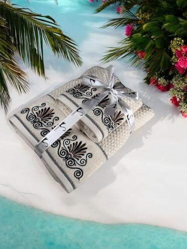 Image of SENSES By Riba Cotton Towel Set 550 GSM - Design 10, 2 Pcs| 1 Bath + 1 Hand Towels Combo | Super Soft, Absorbent, Lightweight, Antimicrobial, Low Linting