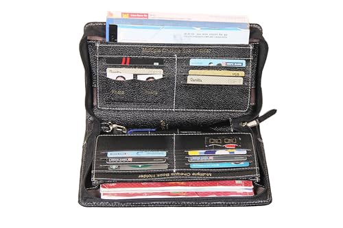 Image of Sukeshcraft Multiple Cheque Book Holder | Original Leather Holds Upto 8 Cheque Books, Locker Key Hook Matching Zipper (Leather)
