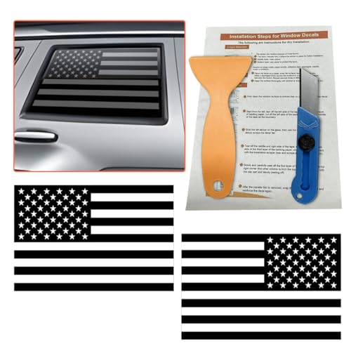 2PCS Rear Side Window American Flag Sticker Decals, Matte USA Flag Vinyl Stickers with Installation Tools, Universal Car Back Side Window Accessories for Cars, Trucks, SUVs (29 x 16 inches)