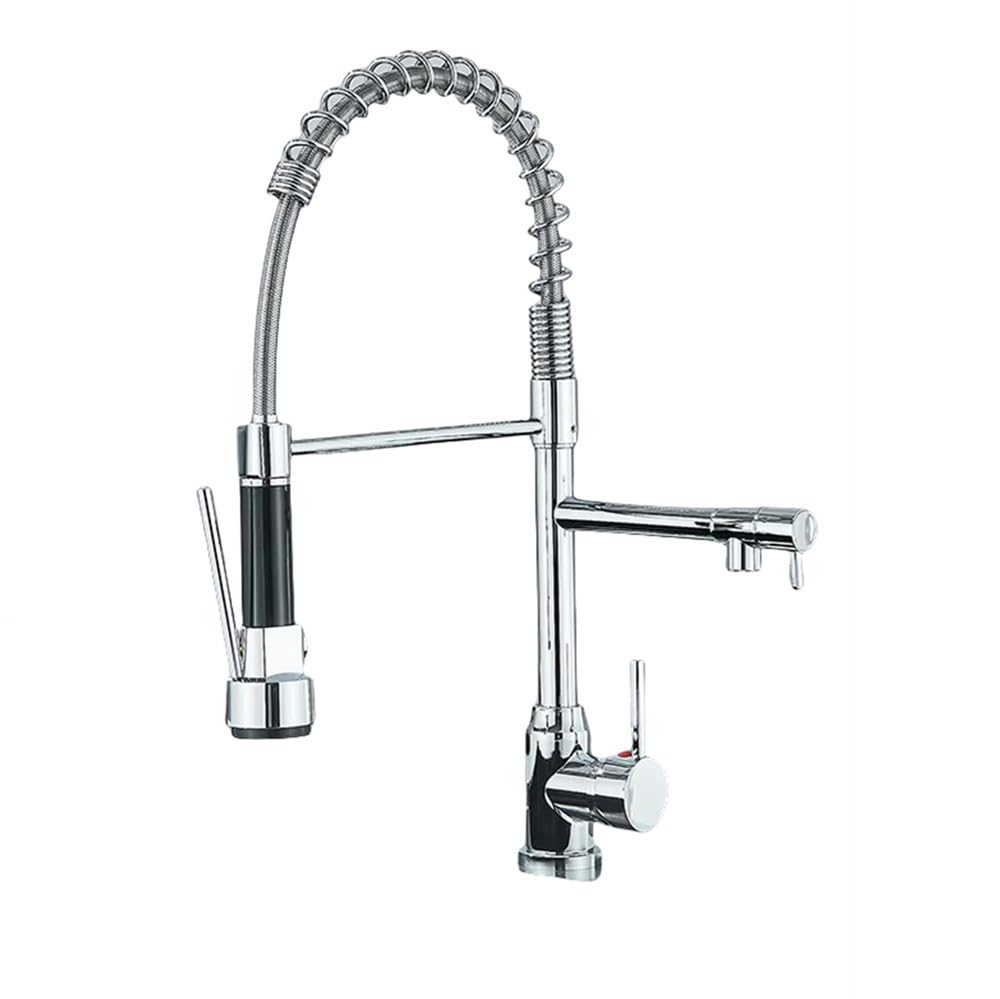Mitigeur eau chaude froide design noir mat chrome avec double bec et ressort haute résistance