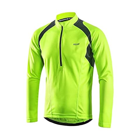 ARSUXEO Cycling Jersey Mens Long Sleeve MTB Jersey Half Zipper Cycling Clothing 6031 Green L Cover