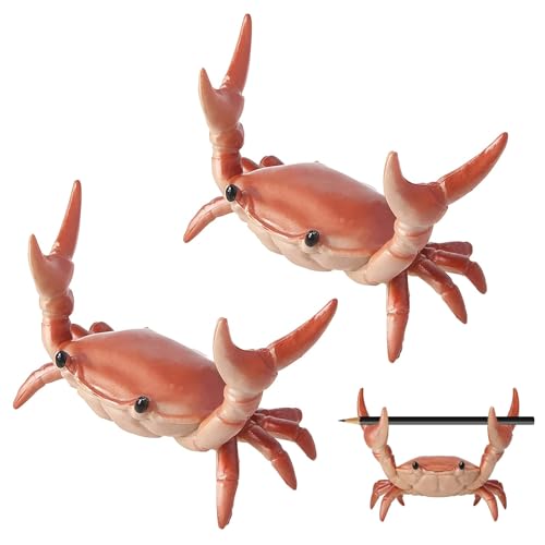 2 Pack Desk Crab Pen Holder, Creative Weightlifting Crab Pencil Stand Holder, Desk Organizers and Accessories, Cute Office Decor for Small Items at Home, School, Studio (Red)