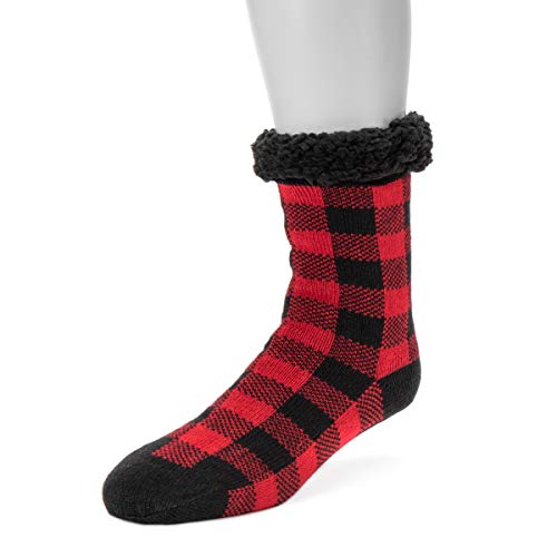Muk Luks Men s Cabin Socks, Red Black, Small Medium (8-10)