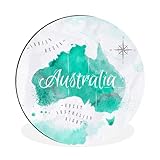Wandbild Rund Wanddeko Deko Wohnzimmer Bilder 140x140 cm Weltkarte - Australien - Türkis