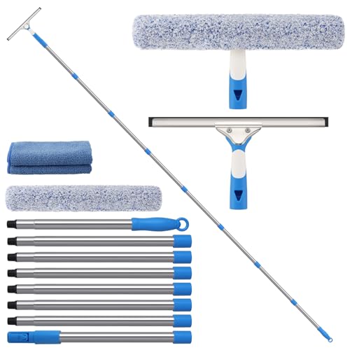 Mitclear Fensterreiniger Set mit Langem Griff(300cm), 2-in-1 Profi Fensterputzer mit Fensterwischer & Einwascher, Fensterabzieher für Bad, Dusche, Hohe Fenster, Glas, Spiegel und Auto Reinigung