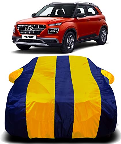 Image of Waterproof Car Cover with Ultra Surface Body Protection (Yellow Stripes) (Hyundai Venue)