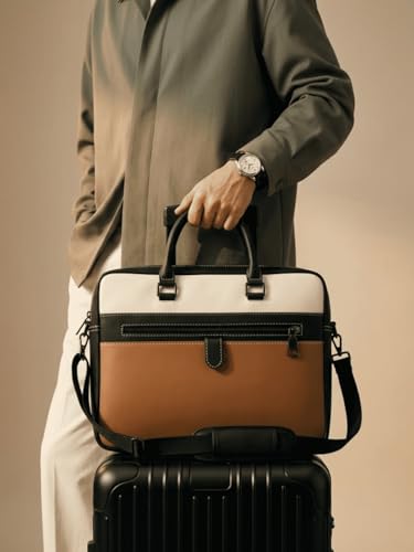 Image of Vegan Leather Laptop Messenger Bag for Men & Women | 15.6 Inch Office Shoulder Bag with Padded Laptop Compartment Multi-Pocket Travel Satchel Adjustable Strap Business Bag | Alls