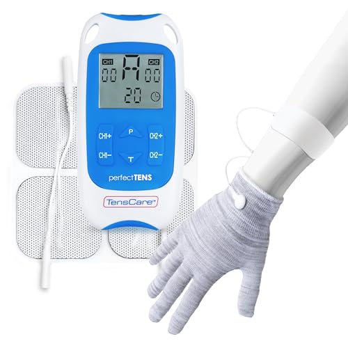 TensCare Perfect TENS Dispositivo de alivio del dolor TENS clínicamente probado para dolor de espalda, cadera, piernas, artritis y ciática, incluye guante de artritis de mano, grande