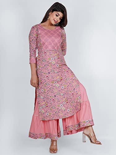 Image of Women's Viscose Floral Printed Straight Fit Kurta and Sharara Set