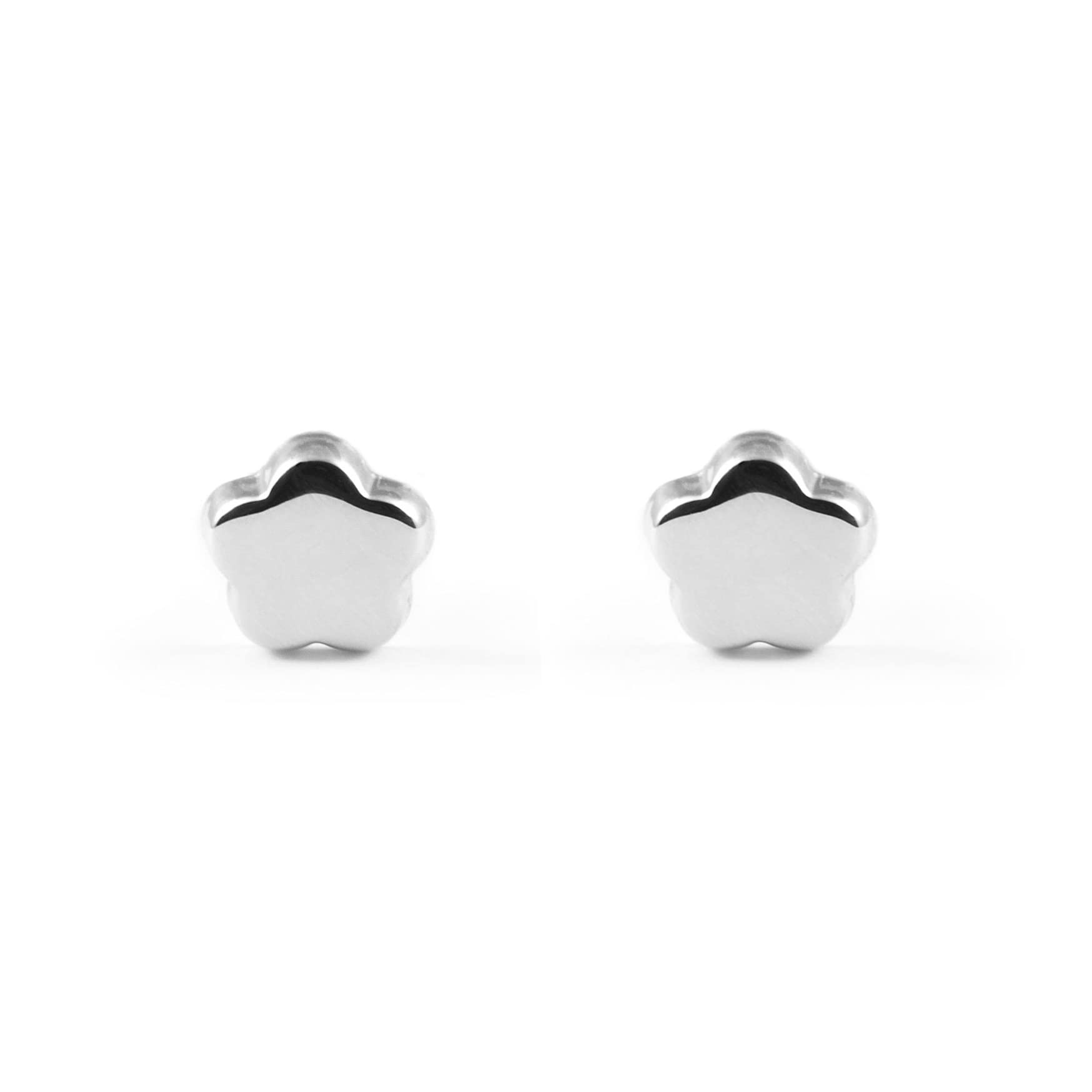 Monde Petit Pendientes Bebe Oro Blanco Margarita 5 petalos - Estuche Regalo - Certificado de Garantía - Mondepetit