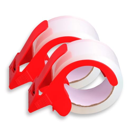 2 Rollos Cinta de Embalaje con 2 Dispensador, Cinta de Embalaje de Alta Resistencia Transparente, 48 mm x 50 m, para Envíos, Mudanzas y Almacenaje