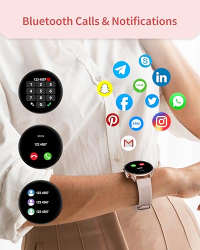Image of RIVERSONG Round Smart Watch for Women, 1.52 inch Activity Tracker with Answer /Make Call /AI Voice for Android iPhone, 100+ Sport Modes, Heart Rate /Sleep / SpO2 Monitor, Female Cycle, Rose Gold