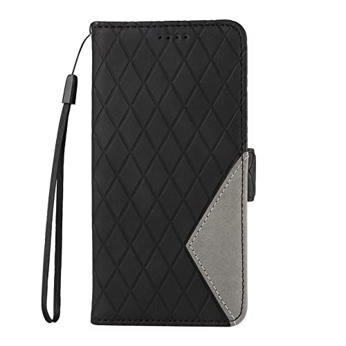 BLOTECH Handyhülle Schutzhülle für Huawei Y6 2018/Honor 7A Tasche FlipHülle Cover Leather Purse Bifold Lederhülle Klapphülle Rhombus Brieftasche Geldbörse für Huawei Y6 2018/Honor 7A,Schwarz