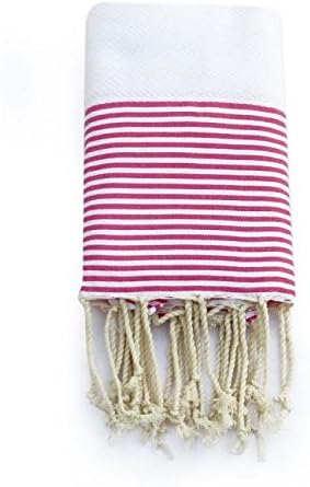 Luxurious Fouta white & fushia striped honeycomb bath towel sarong kikoy hammam towel french linen