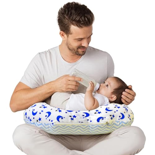 Image of VParents Multipurpose Baby Feeding Nursing Cum Maternity Pillow for New Born Cotton, Recommended for Maternity, Nursing, Medical Galaxy (Blue) 110707