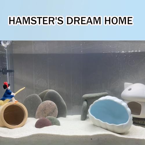 Image of RUIAN Fish Tank Decor & Hamster House, Blue | Multipurpose Aquarium Ornament,Ideal for Aquascaping,Craft Projects,Smooth Ceramic Cave,Conch Shell Shape,Betta Fish Hideout