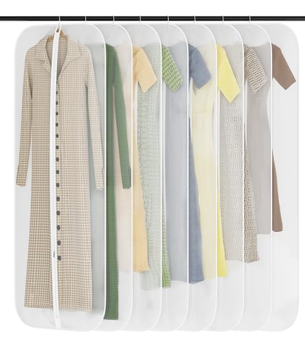 GoMaihe 8 PCS Custodia Porta Abiti, 60×160CM Copriabiti Antipolvere Trasparenti, PEVA Lavabile Buste per Abiti, Copertura Vestiti con Cerniera, Custodie Copri Abiti per Smoking, Giacca, Camicie, Gonne