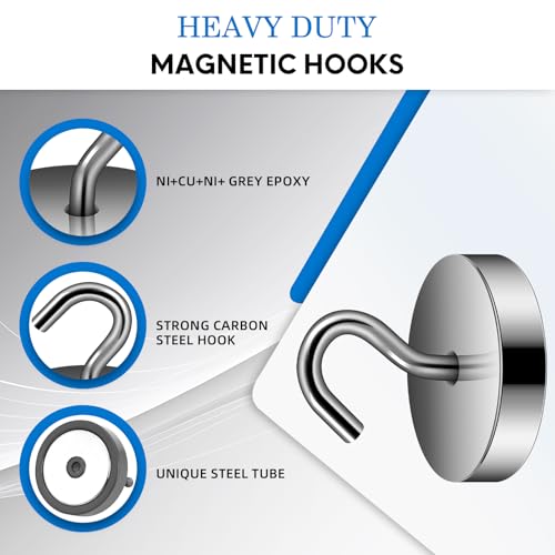 Image of Neosmuk Magnetic Hooks Steel Tube Design for Cruise,100lb+ Grey,10 Pack | Cruise Ship Essentials,Heavy Duty Magnett Hooks for Cabins, Refrigerator, Grill, Hanging, and Travel Extra Strong Must-Haves