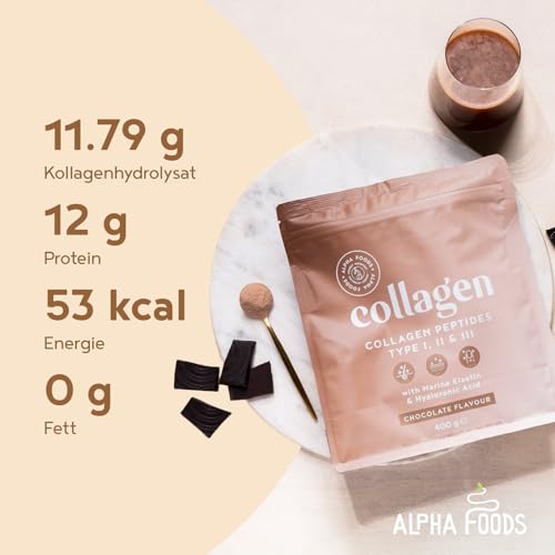 Alpha Foods Kollagen Pulver, Hyaluron & Elastin, Schokoladengeschmack, 400g – Ansicht 3