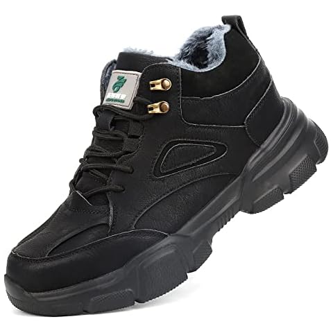 MNSSRN Men's Labor Protection Shoes in Winter, Plush Cold Proof and Warm Steel Baotou Impact Proof and Waterproof Electric Welder Safety Shoes,Black,4 UK Cover