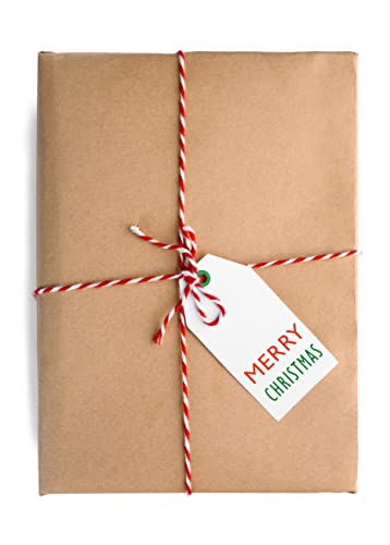 Kraft Tags For Gift Wrapping And Labeling (Christmas On White Kraft 25 Pcs - Red/White Baker's Twine) #TOP4